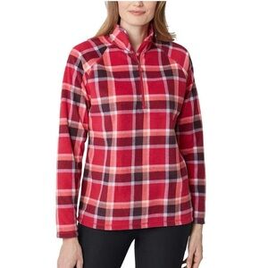 Eddie Bauer Quarter Zip Fleece in Dark Berry Plaid Size S